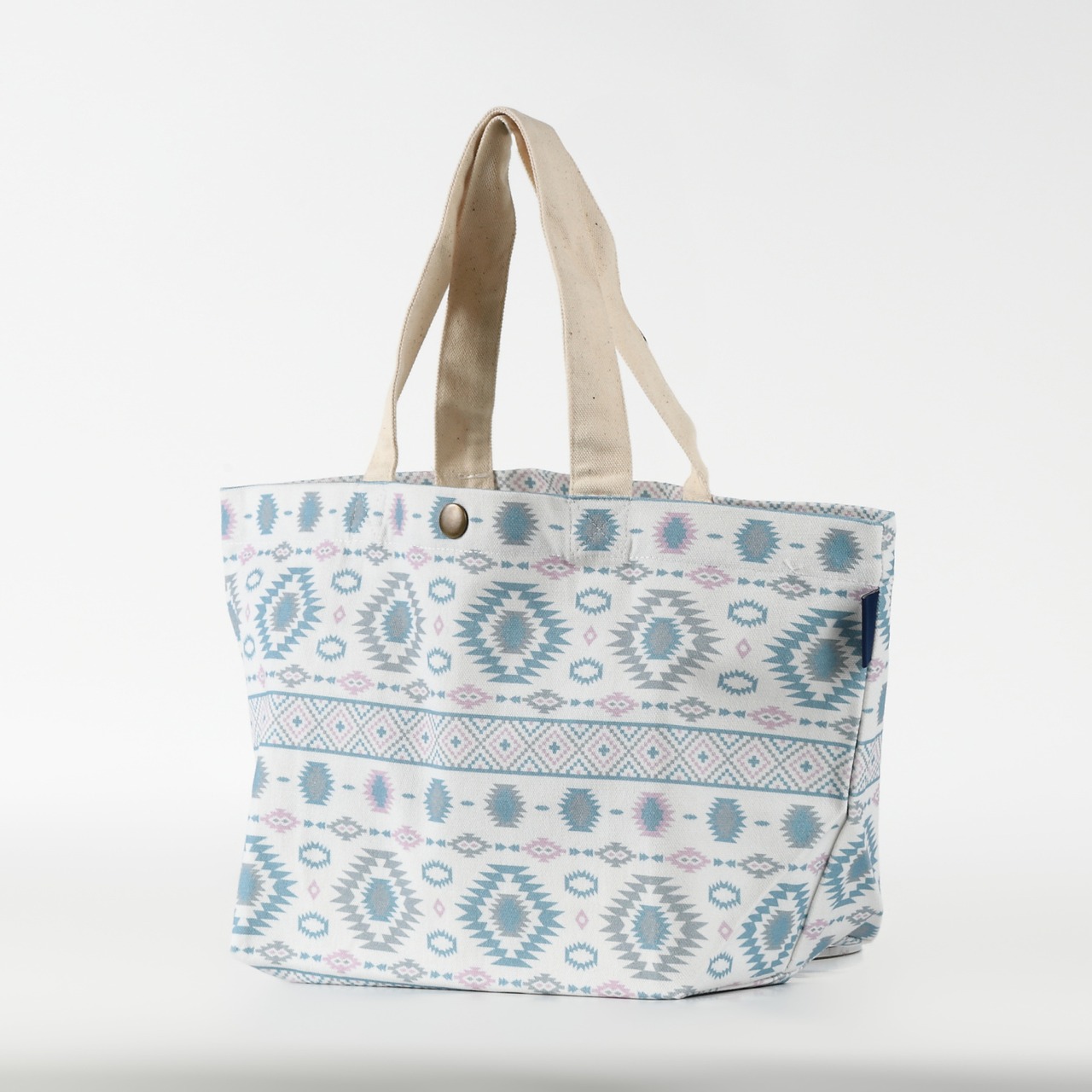 ランチトート ランチバッグ フォークロア 民族柄 エキゾチック ブルー 白 ホワイト