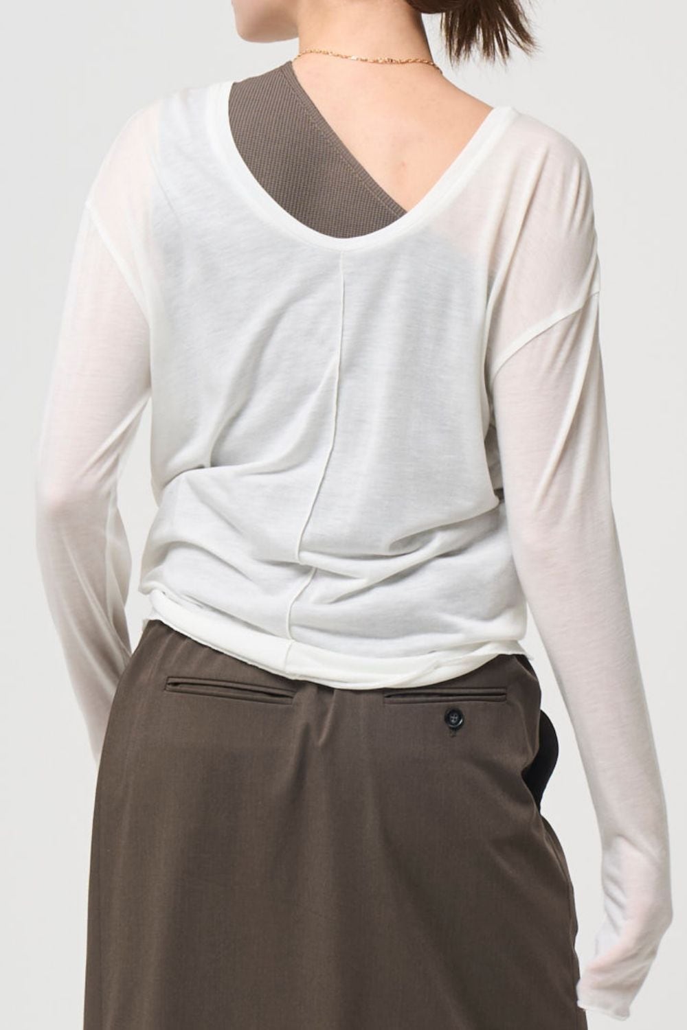 残りわずか 2way Sheer back open T-shirt - WHITE | seven dot