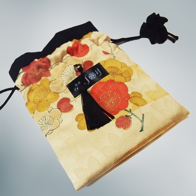 巾着＜古典柄／房飾り 黒＞【1点もの】