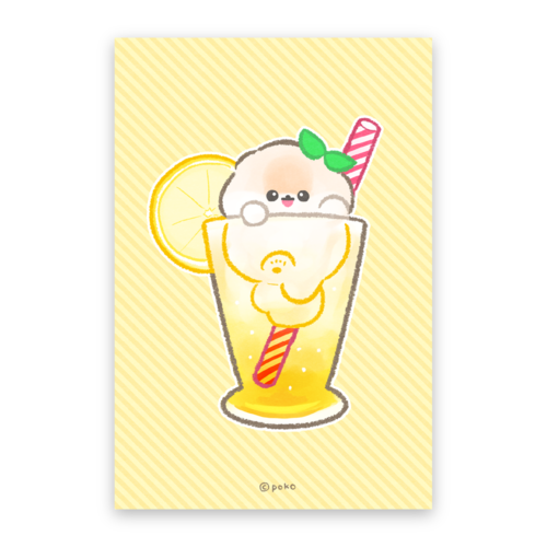 【ポストカード】レモンスカッシュとポメラニアンのぽぽち