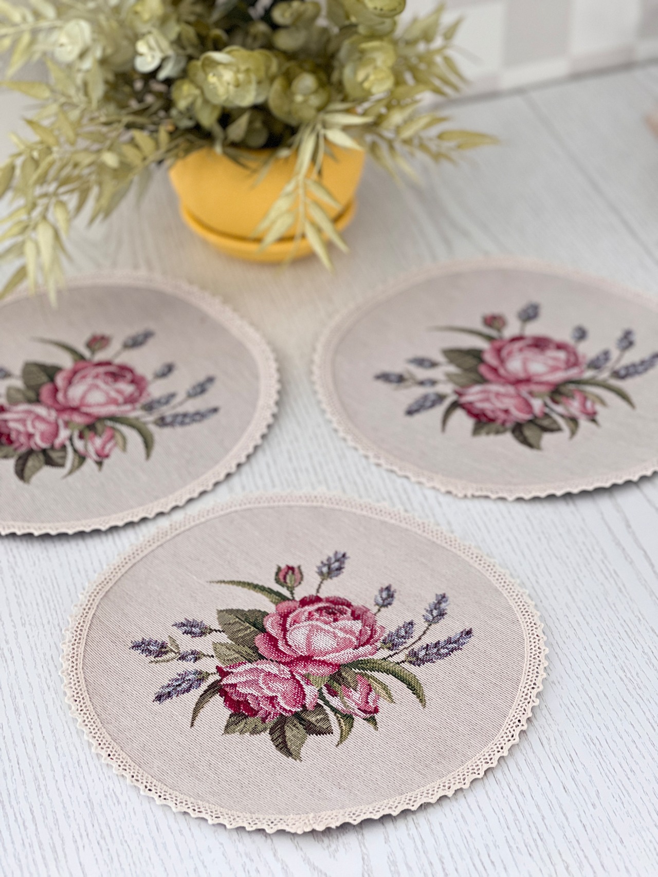 タペストリーラウンドマット　花　フラワー　ウクライナ製　テーブルセンター　 - 2