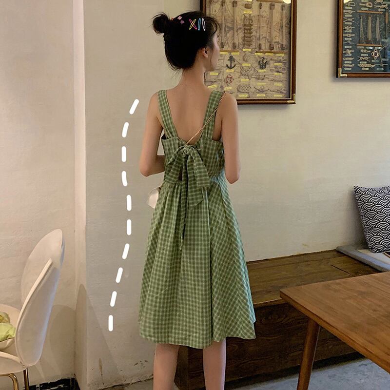 バック格子柄スカート サマースタイルドレス レディース レース 大人ガーリー スウィート キュート カジュアル 夏物 レースアップ 萌量不足25391641144