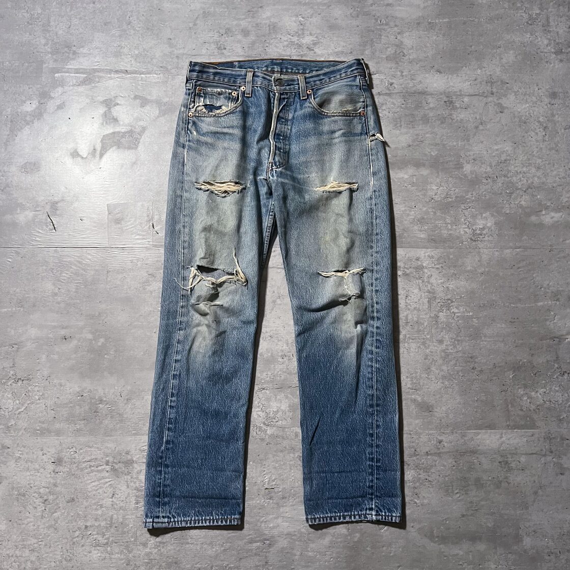 90s “Levis 501” W33 damage denim pants made in usa 90年代 96年製 