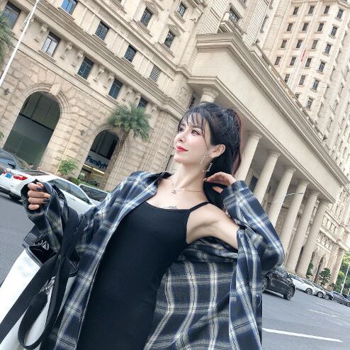 大柄チェックシャツ＆スリングロングスカートセット セクシー