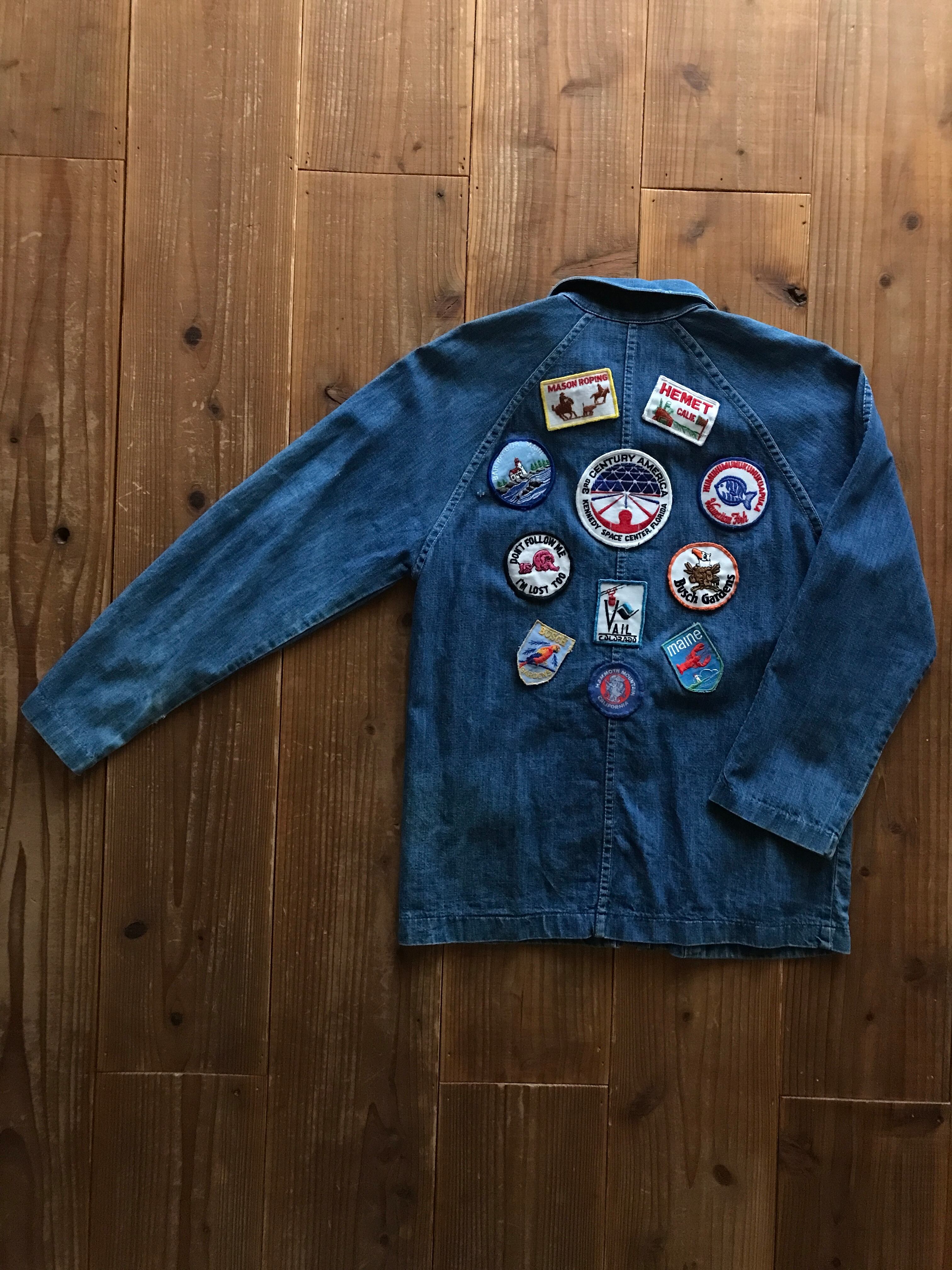 70's STUFFED JEANS デニムカバーオール ワッペン 実寸(34-36位)