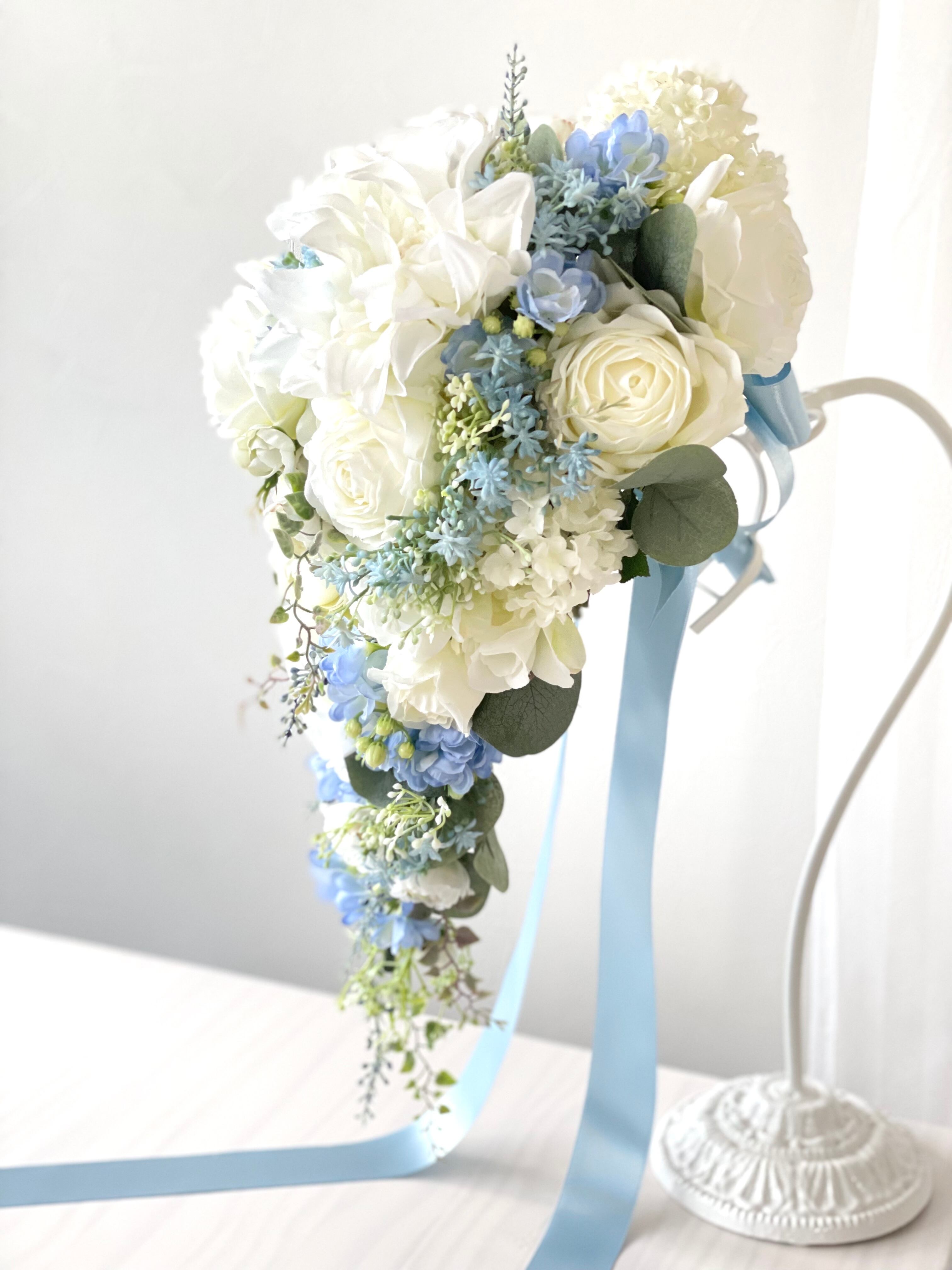 エルサカラー ウェディングブーケ ブートニア 2点セット 水色