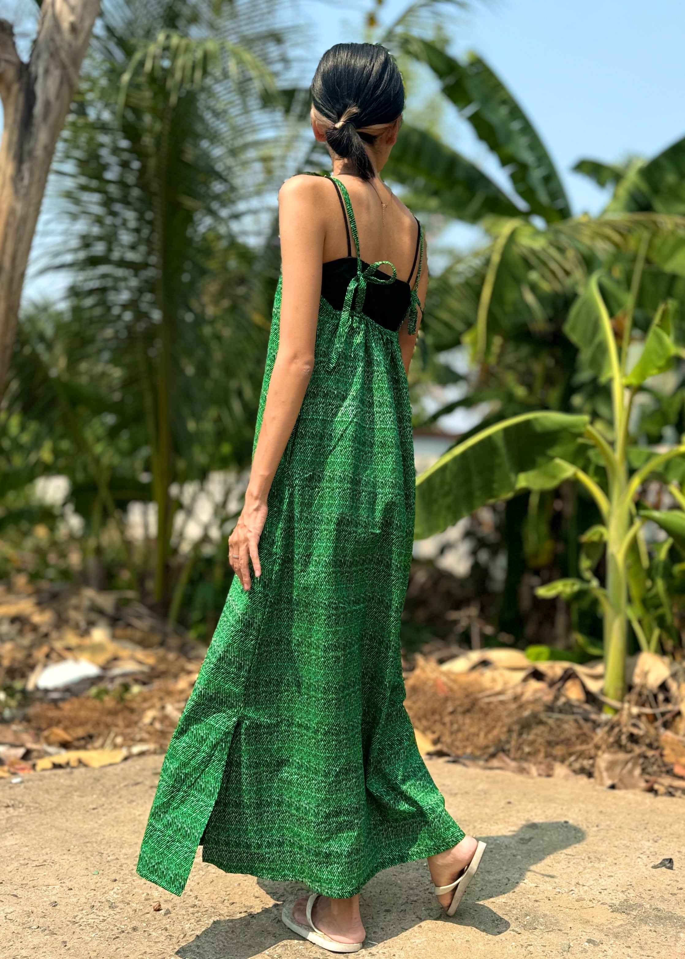 tenowa Aラインワンピース　マキシワンピース　アフリカン Aラインワンピース・Simple Green | tenowa