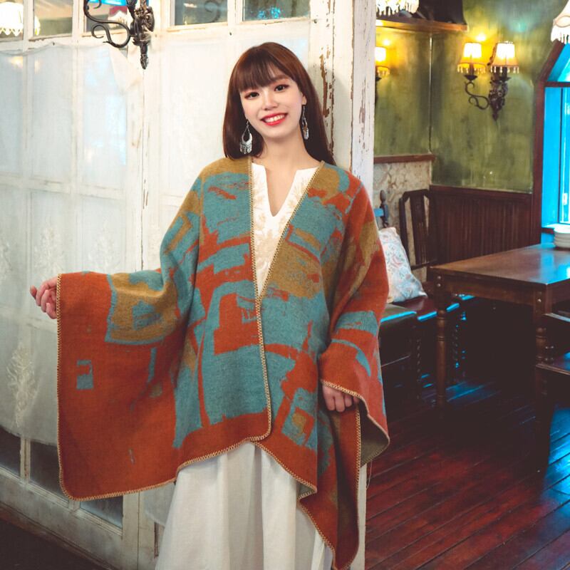 新疆ウイグル自治区北西部の砂漠の岬poで暖かくて厚い秋と冬のスカーフショールアートマントを着る国民的スタイル 延命家ファッション76306378873