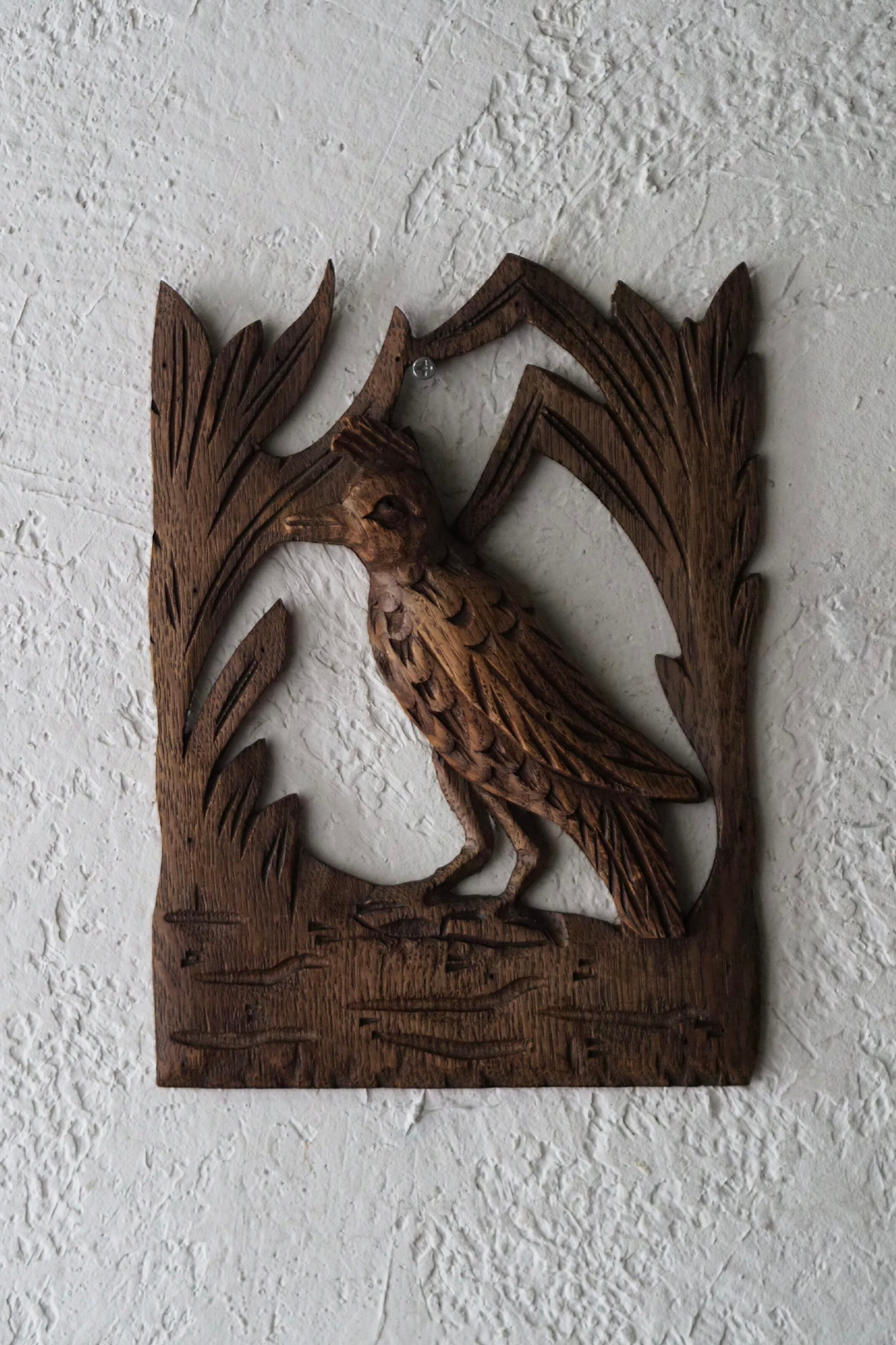 鳥の壁掛けオブジェ-antique bird wood caving objet | アンティーク