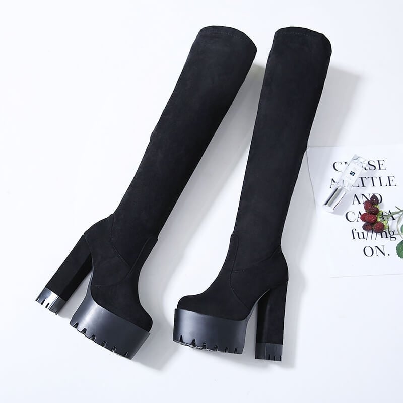 美脚ストレッチ厚底ニーハイブーツ14cm全2色