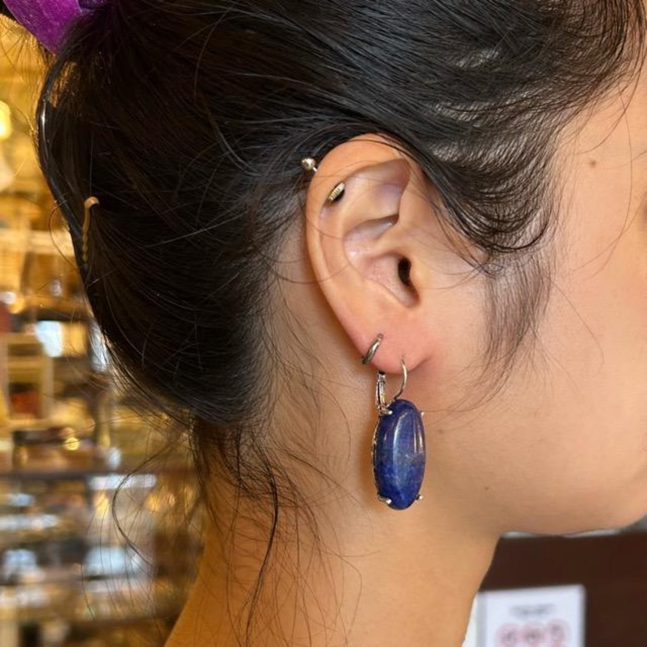 TOPANGA Jewelry　Lapis Lauli Drop Earrings ラピスラズリドロップピアス　合金　シルバー　ブルー　ピアス　石　紺色