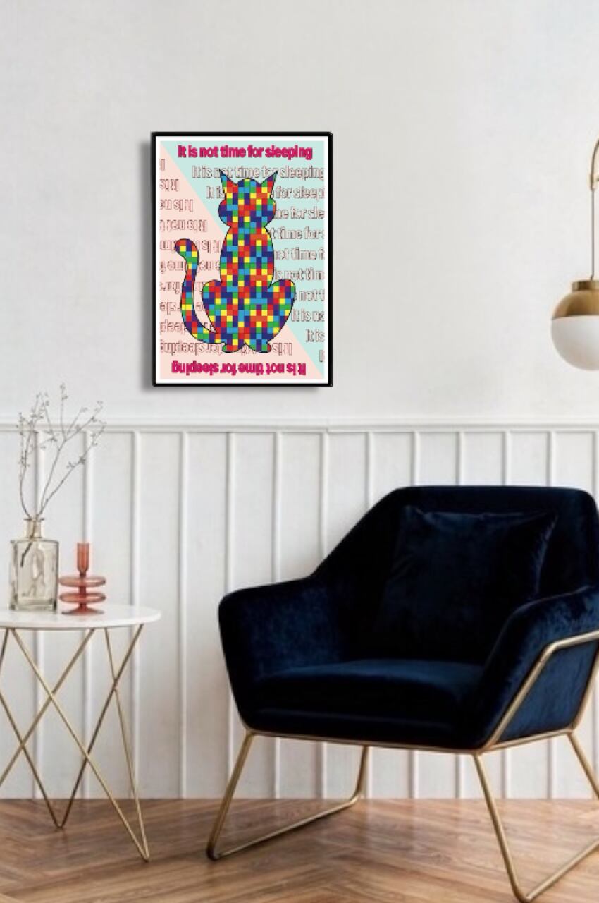 DHD(M)016【フレーム付きインテリアポスターA3　ネコ】