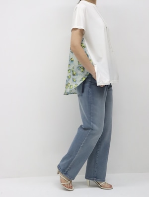 マッドサテンプリント半袖カットソー(ブルー)