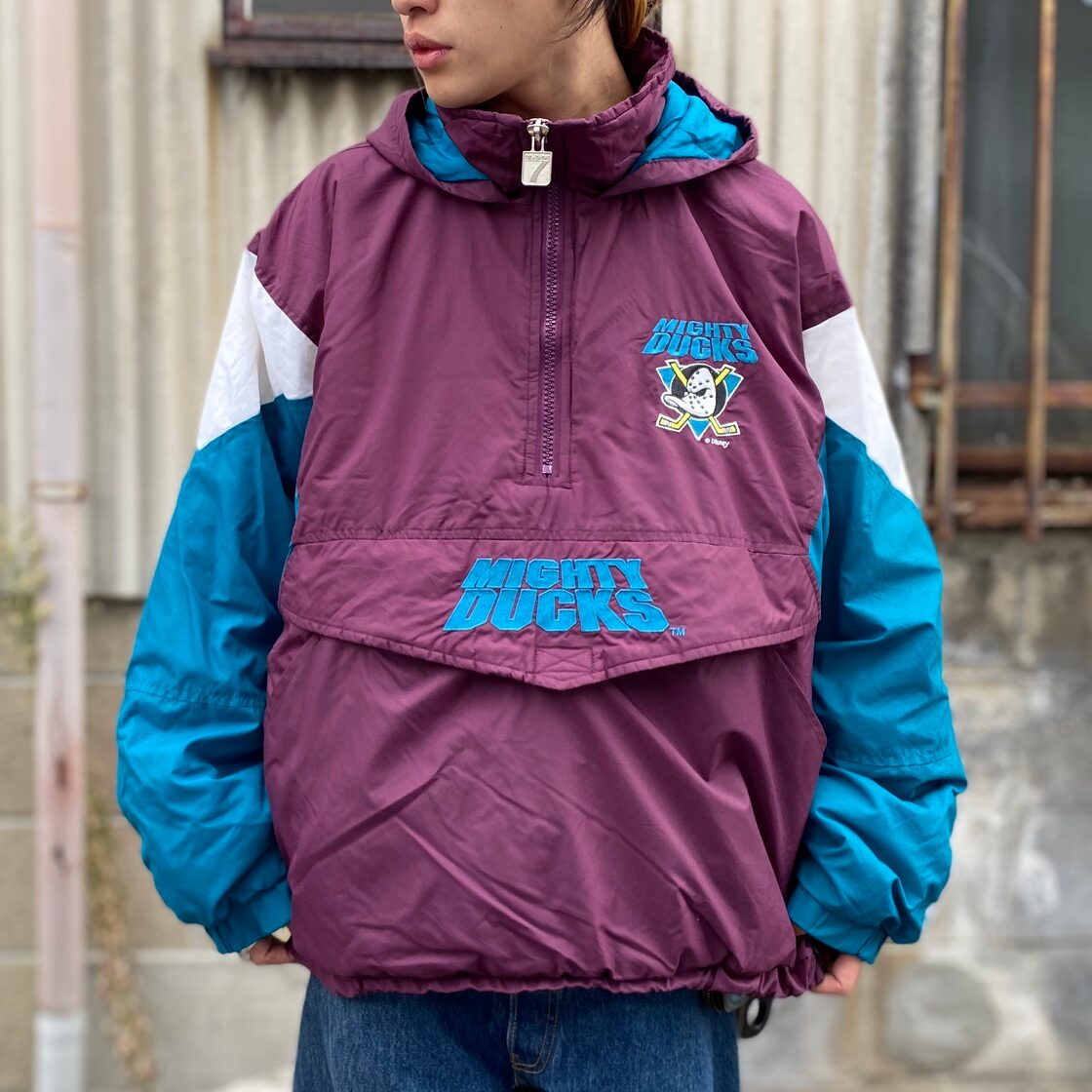 90年代 ビンテージ LOGO7 中綿 ナイロンプルオーバージャケット MIGHTY 