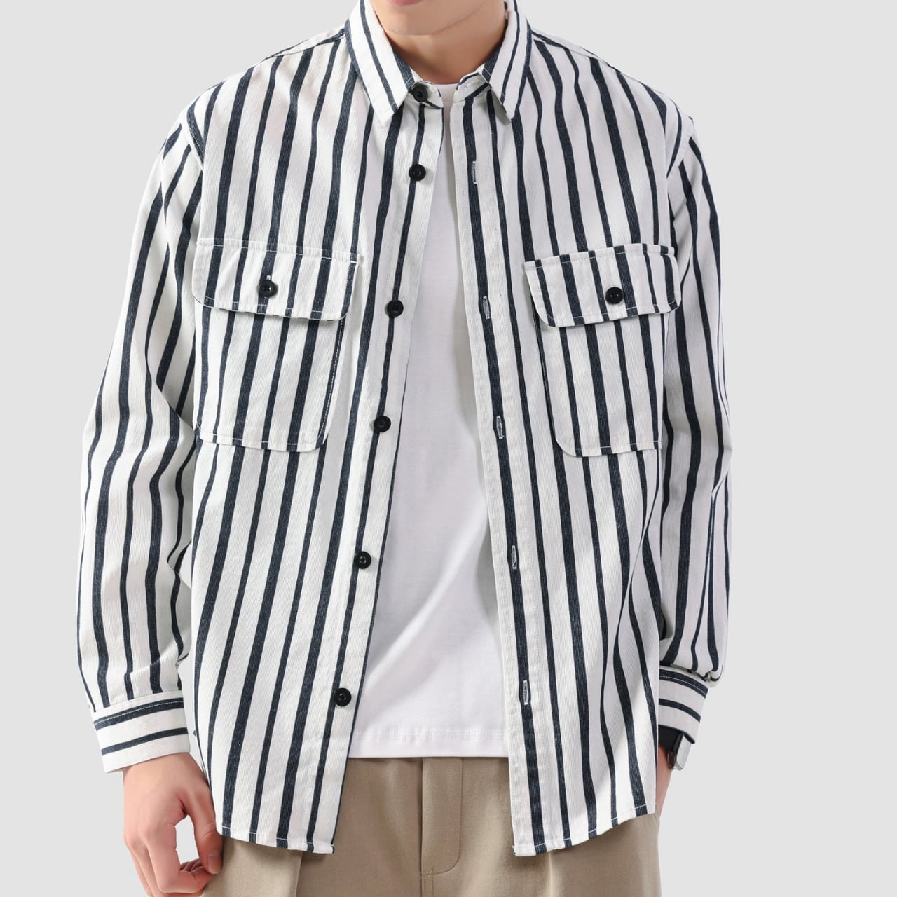 ストライプ柄 レギュラーカラー ボタンダウンシャツ 00150