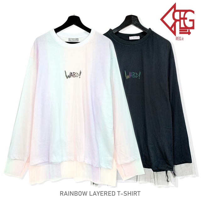 【REGIT】【即納】RAINBOW LAYERED T-SHIRT S/S 韓国ファッション ユニーク Tシャツ ストリートファッション 長袖Ｔシャツ ティーシャツ レインボー 10代20代 着回し TTT009