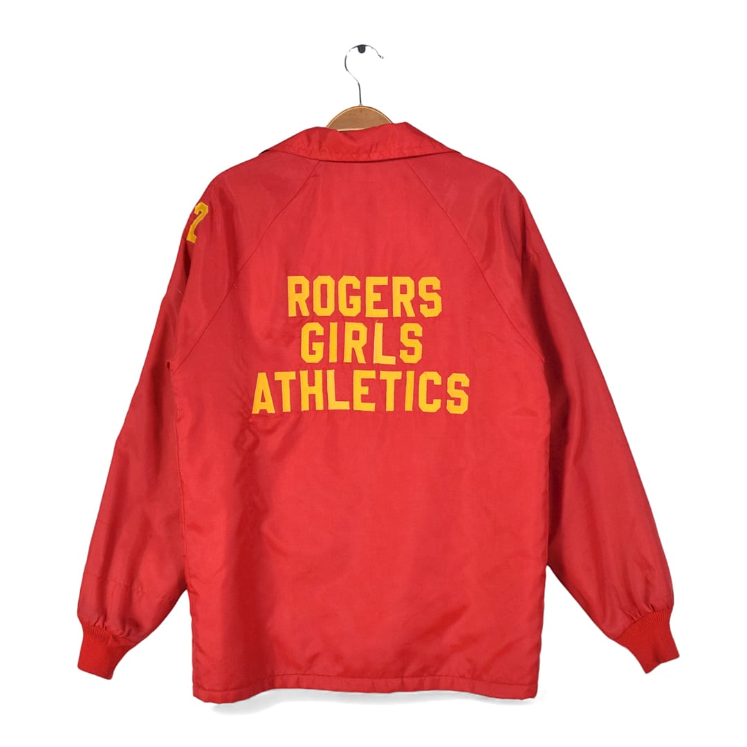 80s スターター ヴィンテージ コーチジャケット ワッペン チェーンステッチ刺繍 ナイロンジャケット レッド STARTER サイズS 古着 DZ0765