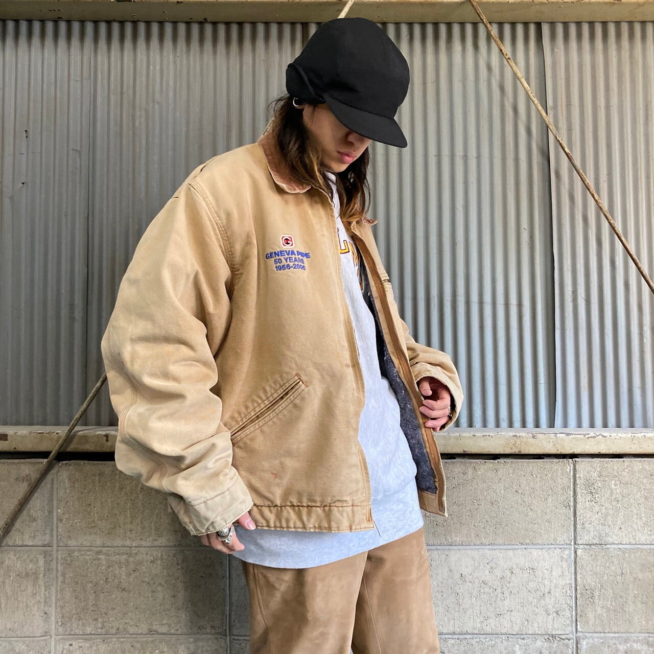 ビッグサイズ USA製 Carhartt カーハート デトロイトジャケット メンズ3XL相当 古着 ダック地 ワークジャケット ブランケットライナー  キャメル ベージュ 大きいサイズ 企業ロゴ刺繍 【ワークジャケット】 | cave 古着屋【公式】古着通販サイト