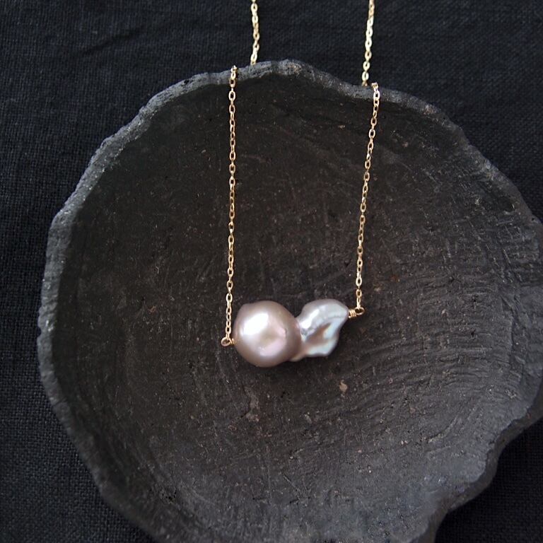 再入荷【K10YG】Baroque Pearls Necklace/バロックパール ネックレス(Gray)