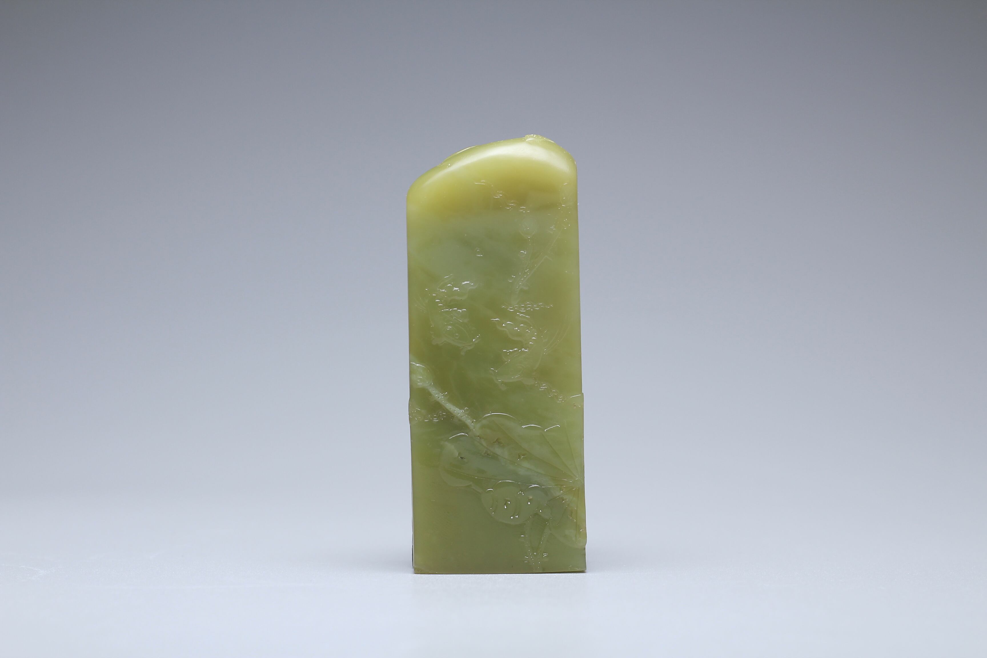 寿山石印材 月尾緑石 希少 高級印材 薄意彫刻 書道 篆刻 | 正一 古美術