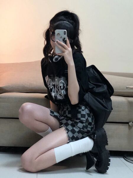 【新作】【送料無料】 女性のためのスカート夏ハイウエスト痩身ショートスカート市松模様のデザインニッチデニム A ラインスカート不規則なスカート 0321549913367