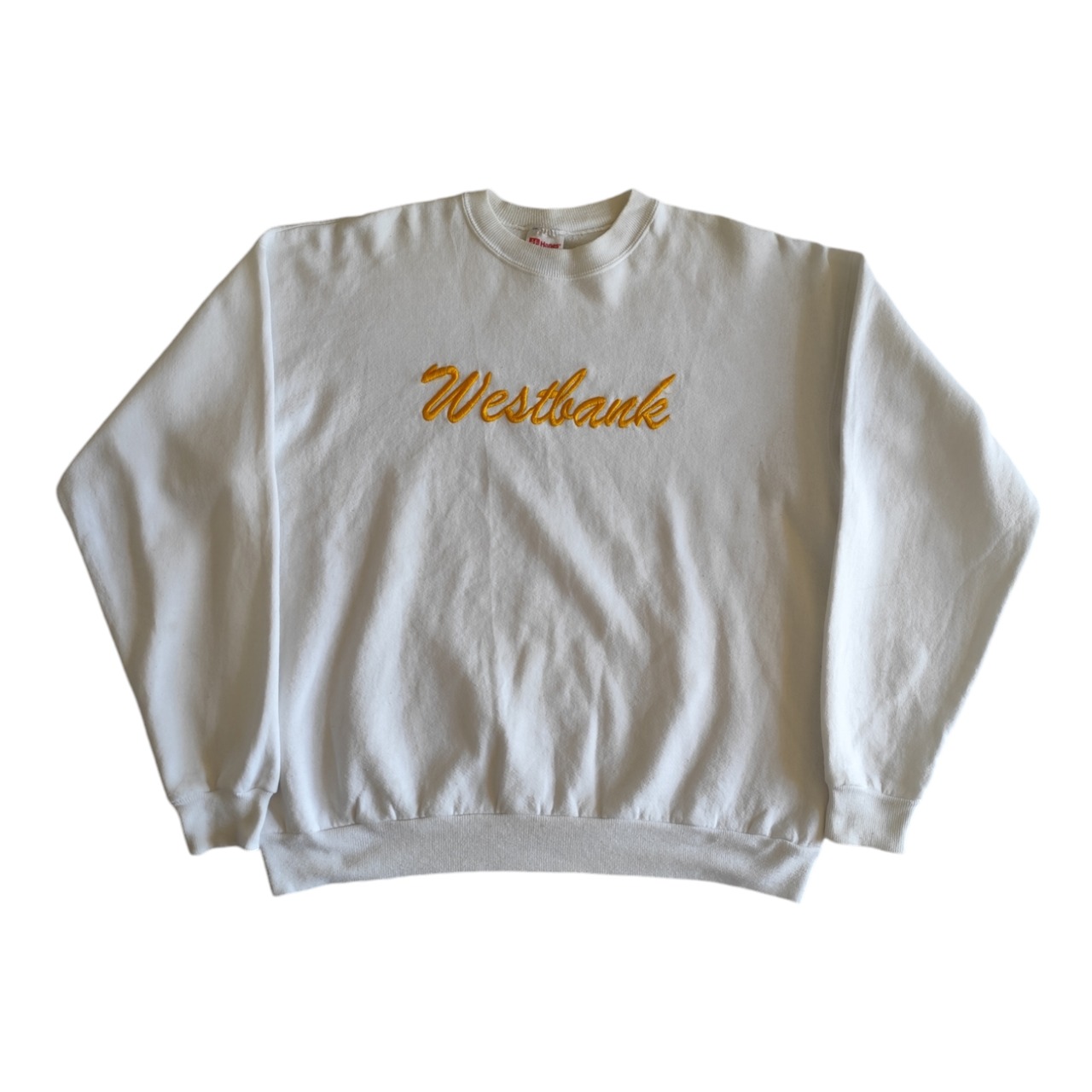 90's hanes　ヘインズ 刺繍ロゴ　スウェット　トレーナー　ホワイト×イエロー　シンプル　メンズ　レディース