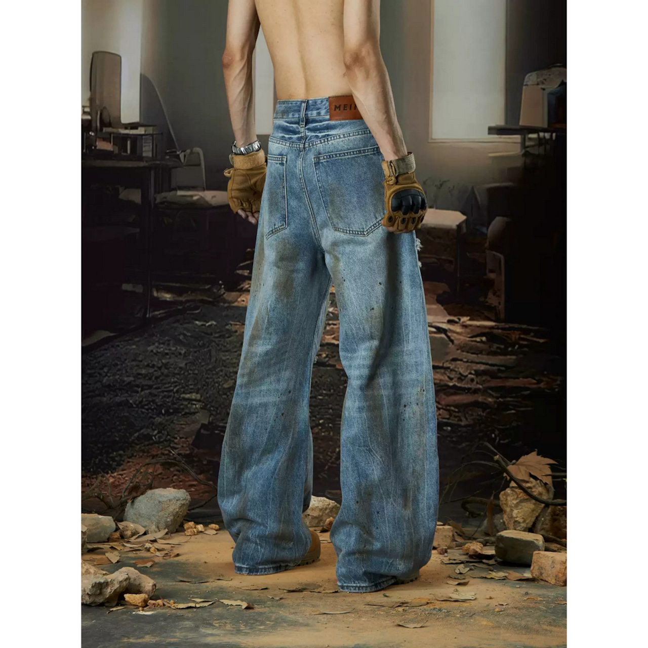 ストリート ダメージ加工 デニムパンツ P348