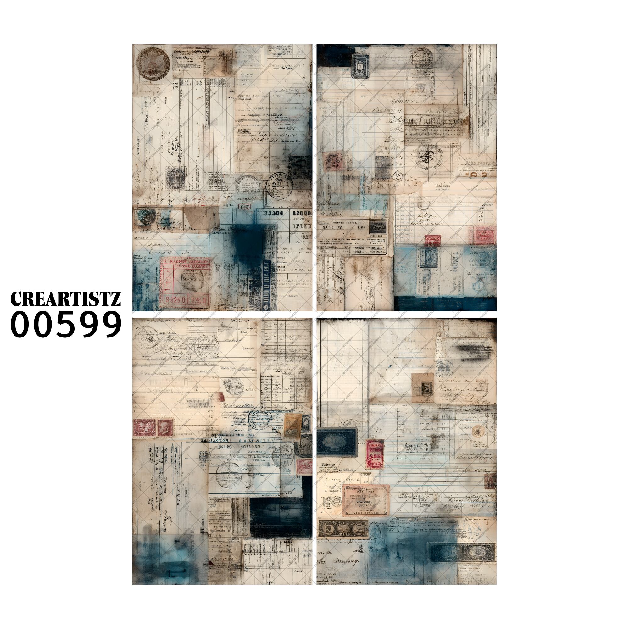 00599 背景 コラージュ素材 オリジナル 12枚セット (4種類×3枚) ペーパー/ステッカー CREARTISTZ