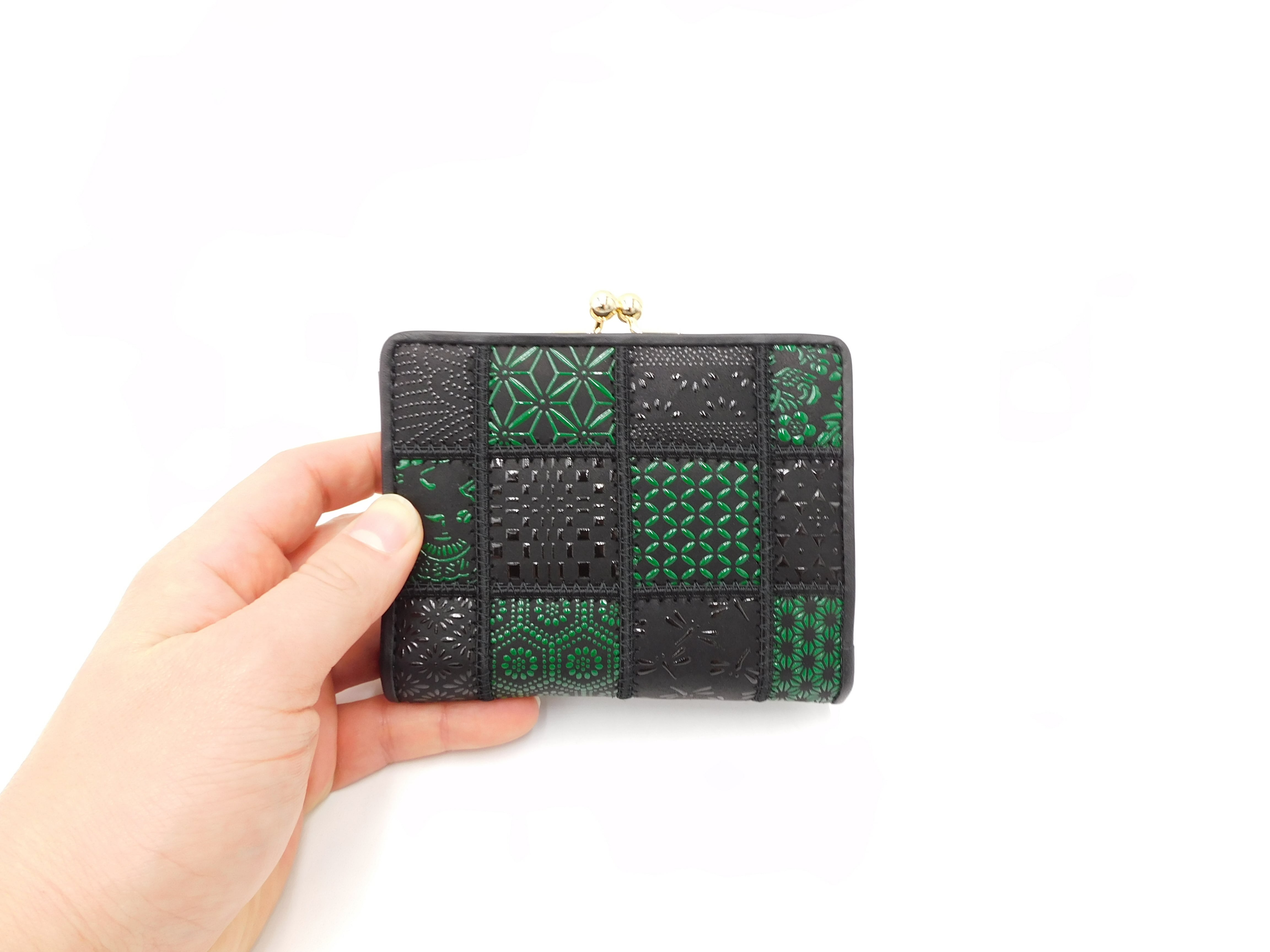 GIVENCHY パッチワーク デザイン 長財布 ガマ口！！ パッチワーク印傳 がま口札入 グリーン | 浅草前川印傳｜公式