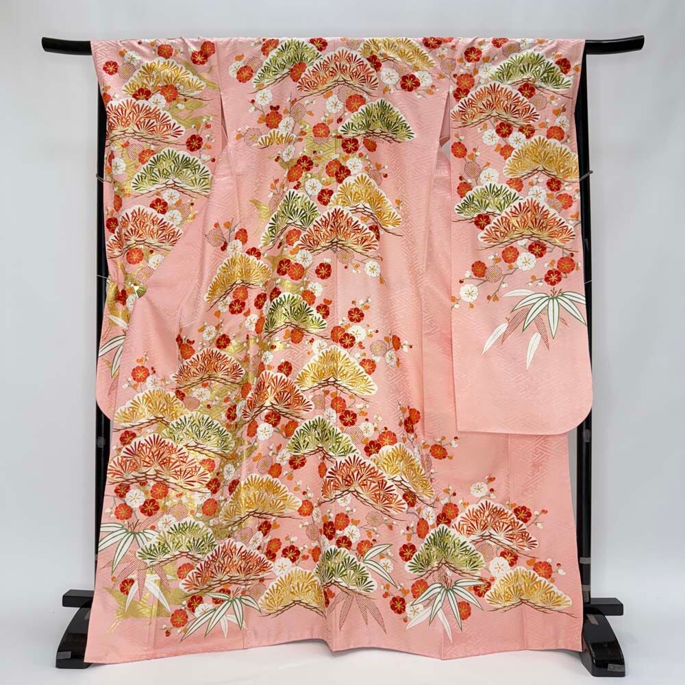 振袖 中古 ピンク 正絹 古典 裄68.8cm 身丈171cm 美品 L サイズ 成人式 6729
