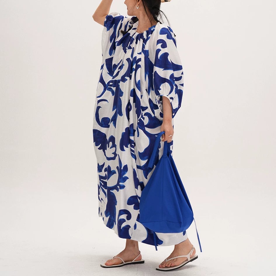 gather neck print one-piece 14432