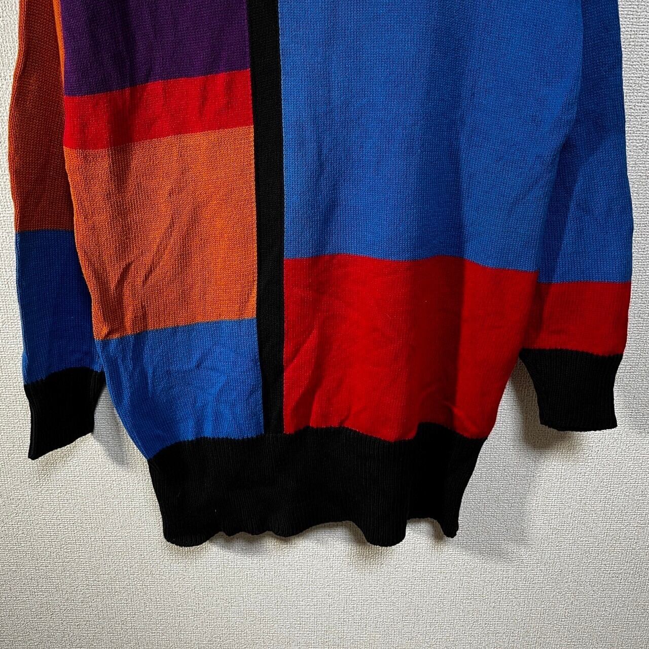 USA製 セーター ニット クレイジーパターン ド派手 紫 オレンジ黒15