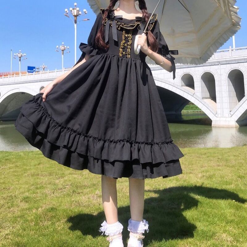 Lolita OP Dress ロリータワンピース ロリィタ お茶会 撮影 cosplay イベント クラロリ ブラック フリル | mintcat  powered by BASE