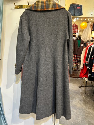 70's check gray coat with muffler& belt