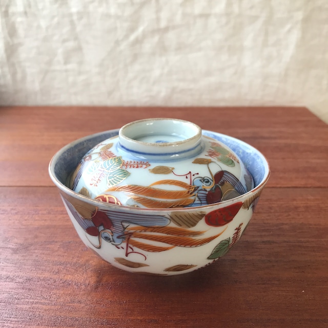 アースカラ―の鳳凰と桐の茶碗