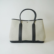 HERMES エルメス ガーデンパーティ 36 PM トワルアッシュ×レザー グレー×ブラック シルバー金具 ▢H(2004年) ハンドバッグ