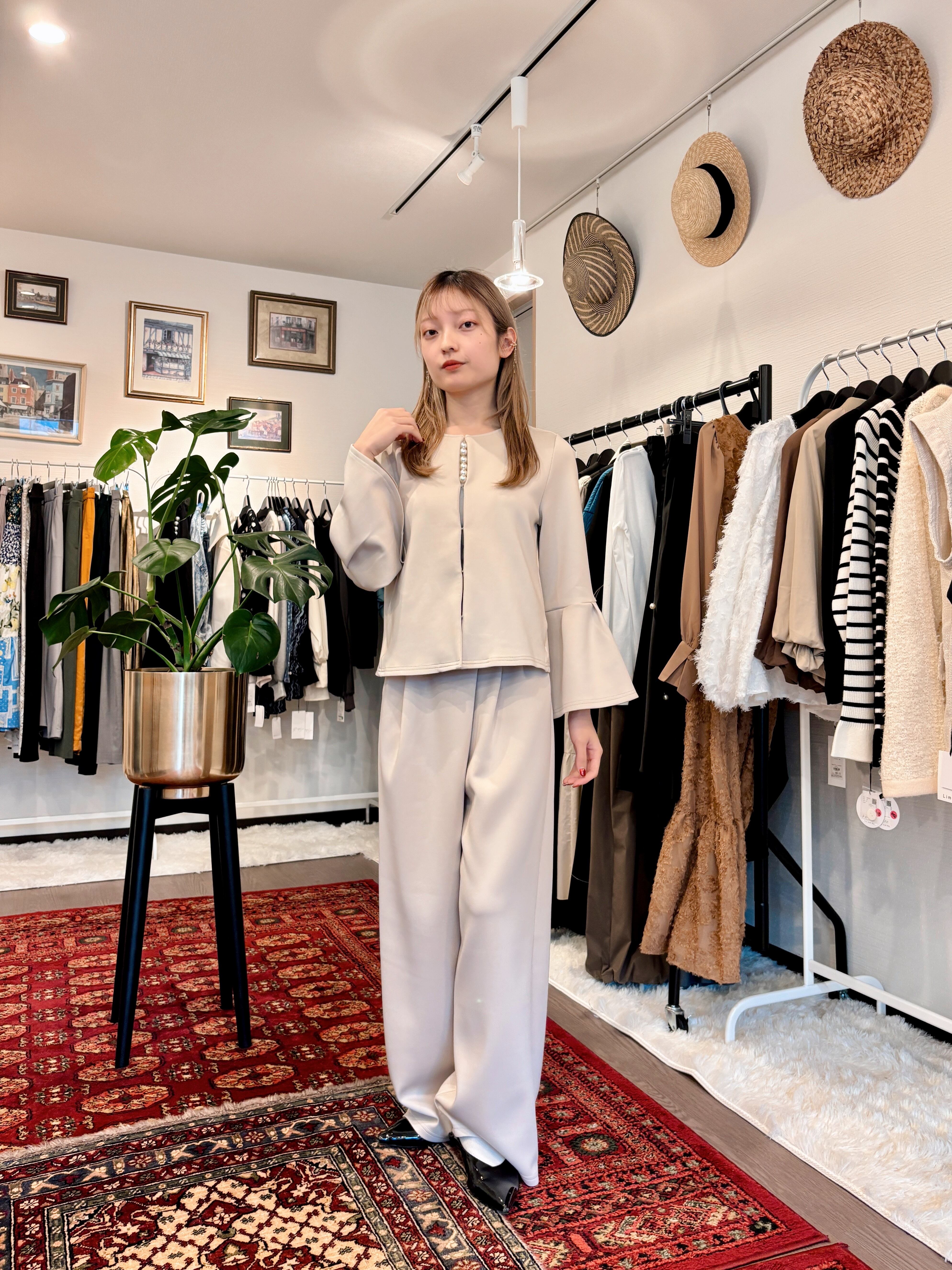 ハイストレッチダンボールニット・ウエスト折返しワイドパンツ