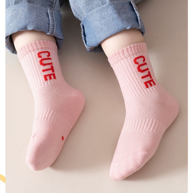 【即納】キュートなパステルカラーのクルーソックス 5足セット