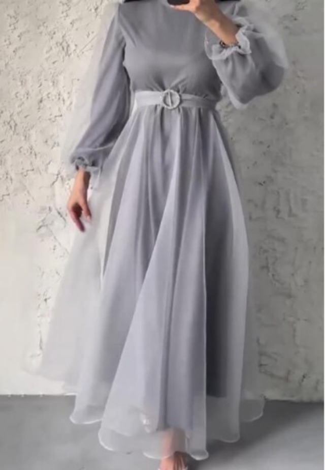 送料無料 未使用 演奏会 発表会 結婚式 シック オーガンジー ドレス 11号 Ｌ [OPN1018]