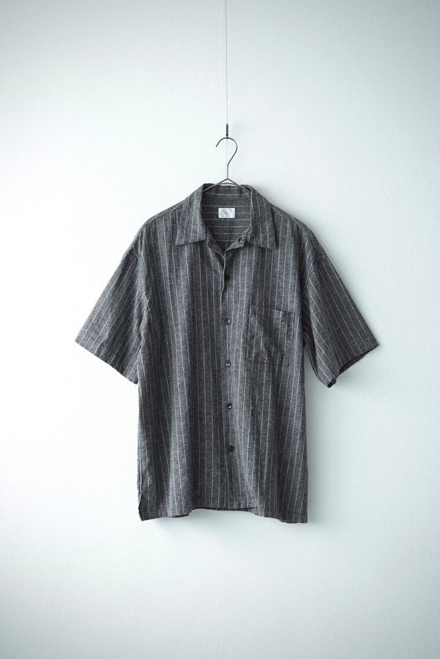 <SAMPLE> Melange Linen/Pe Stripe  / S/S Shirts（GREY_ST）