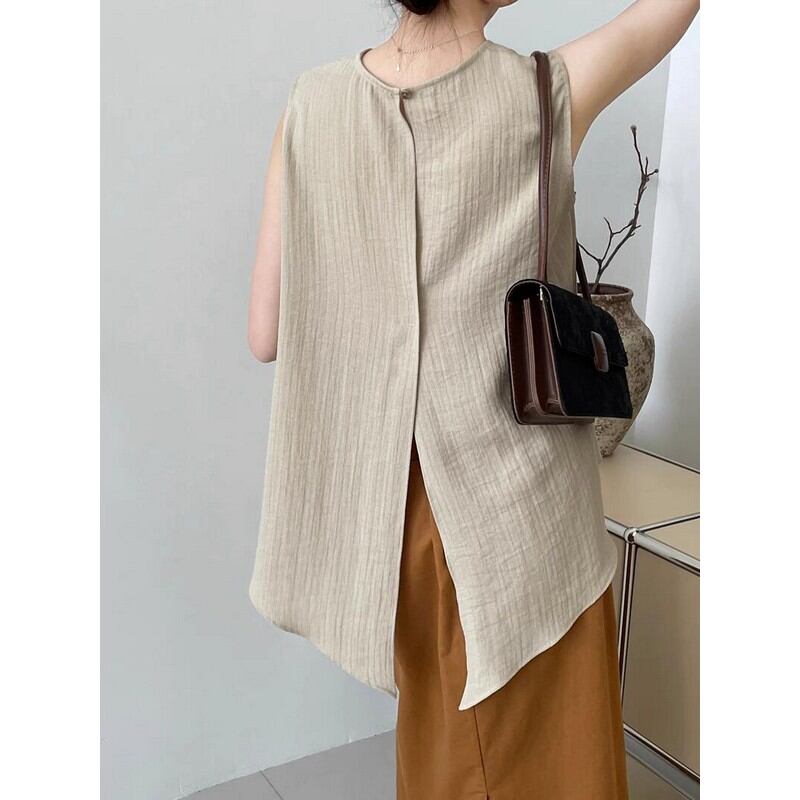 バックスリットノースリーブトップス T0029