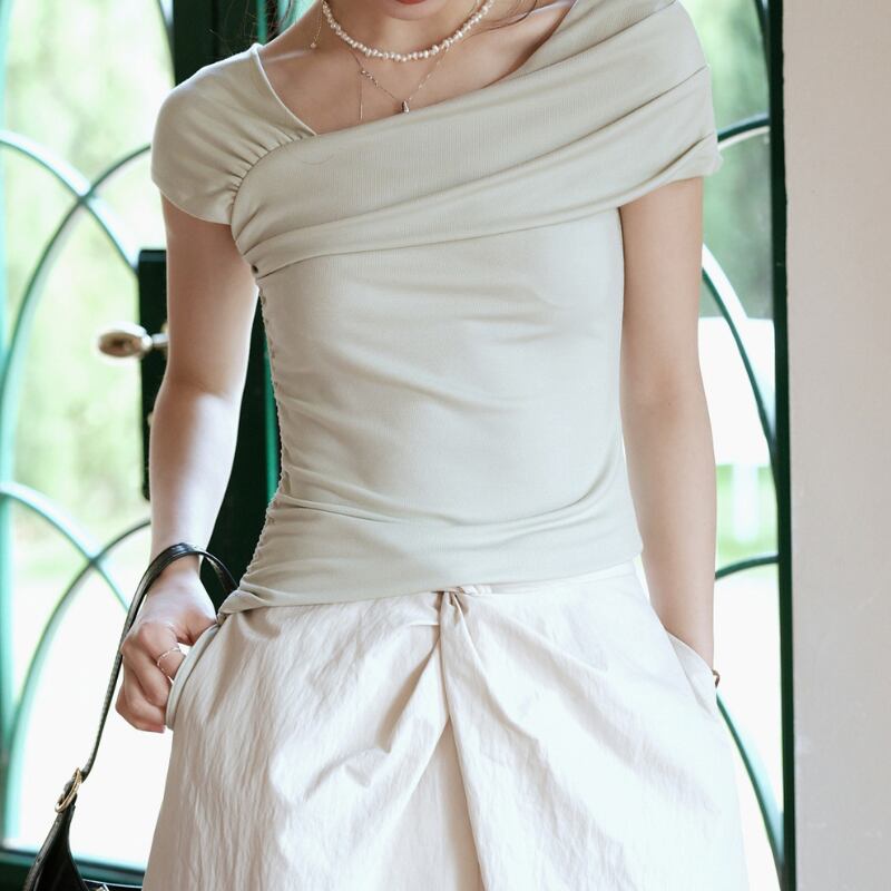 ドレープワンショルダーリブトップス U0442