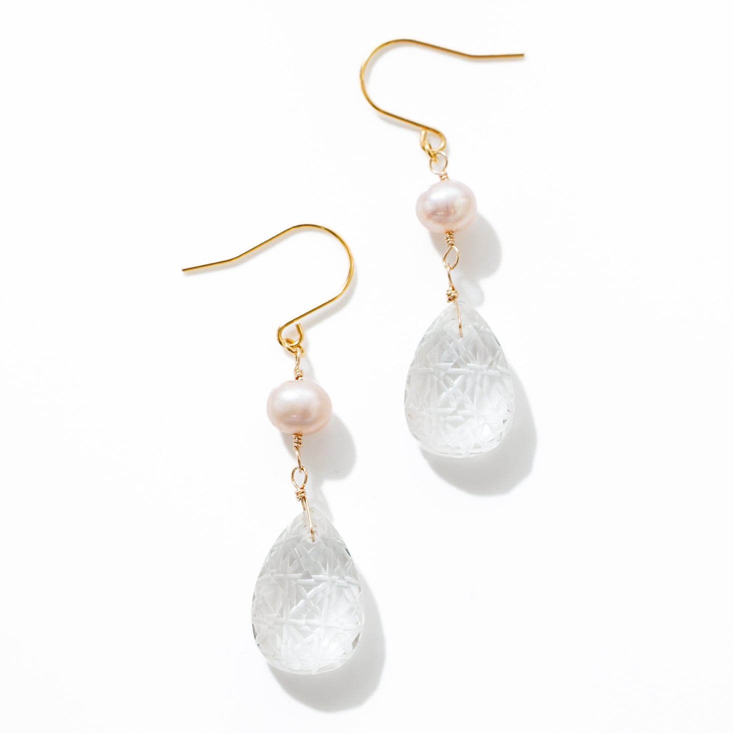 切子水晶と淡水パールのピアス