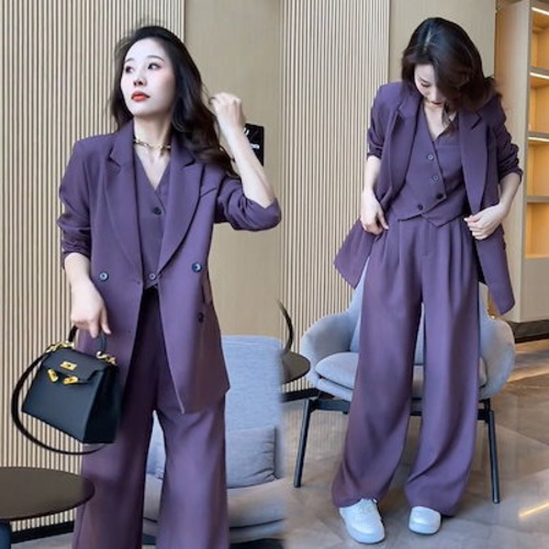 スーツセットアップ 卒業式?入学式 韓国ファッション レディース 春新作 カジュアル ジャケット キャリア ワイドパンツ 3点セット新