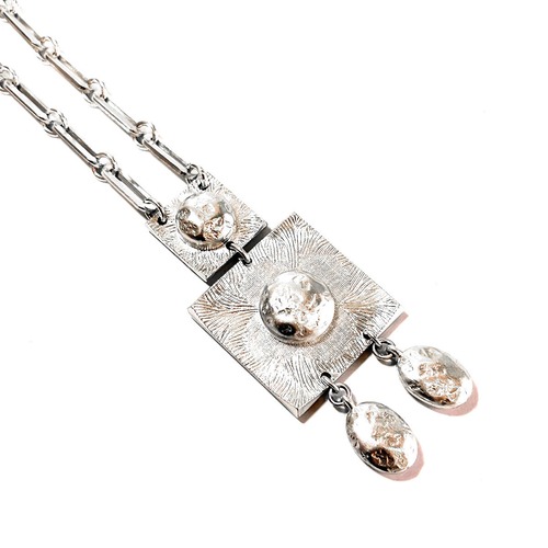 France vintage silver tone design long necklace