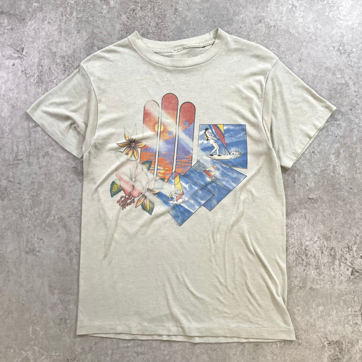 80年代~ Tidal Wave ウィンドサーフィン プリントTシャツ メンズS~M