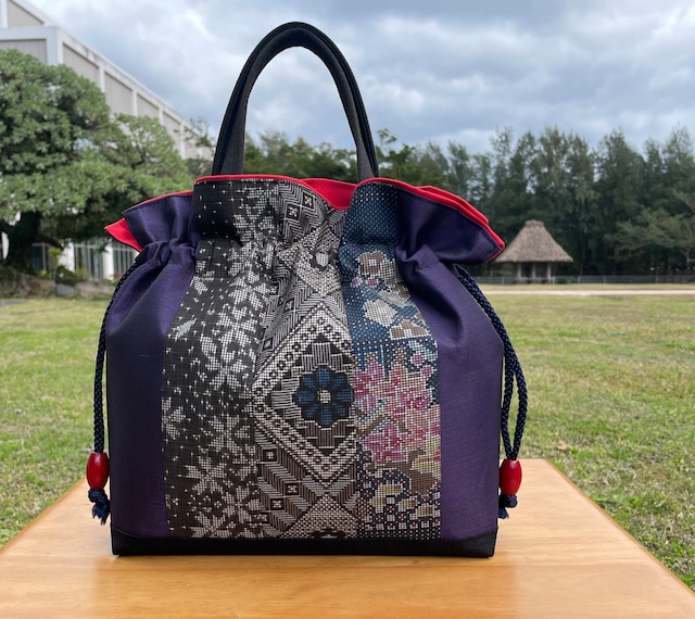 大島紬バッグ/アダンシボリ・紫[2601-01]送料無料