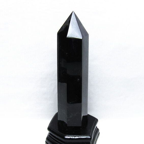 黒水晶 六角柱 モリオン ポイント 置物 一点物 台座付属 152-4344