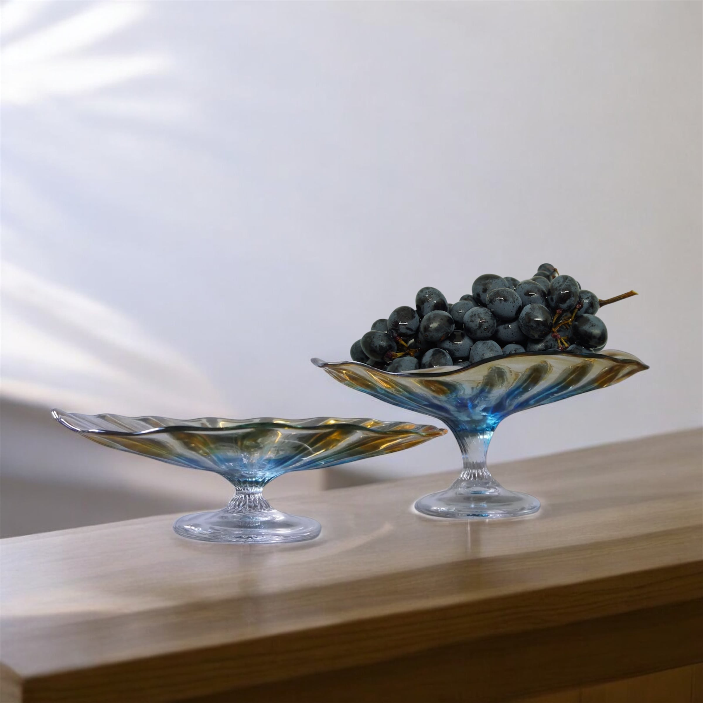 25秋】コンポート(高さ 9 cm) ガラス グラデーション ブルーアンバー