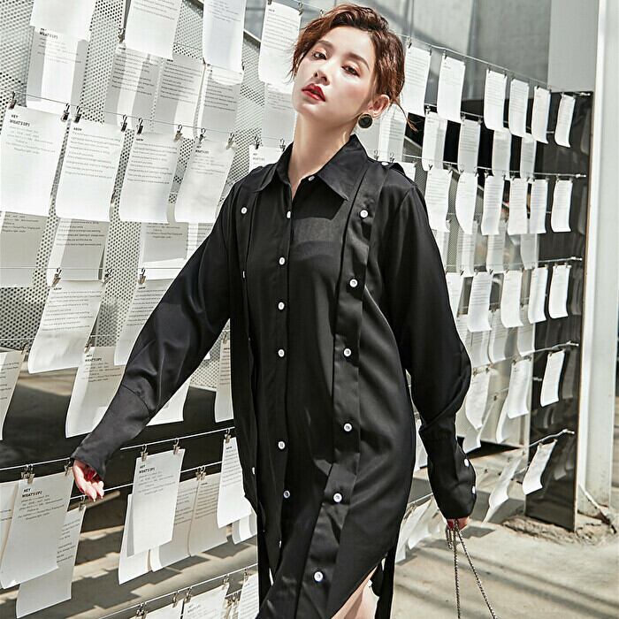 モード系 シャツ 長袖 ロング 病み可愛い黒コーデ 大人きれいめ 10代 代 原宿系 韓国 オルチャン 大人きれいな私を叶える Marriages